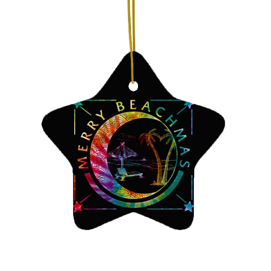 Coastal Beach Christmas In July Ceramic Ornaments, Merry