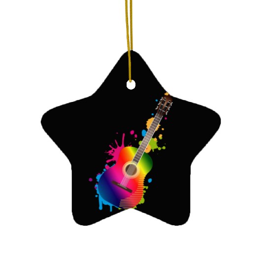 Acoustic guitar graffiti in rainbow colors Ceramic Ornaments