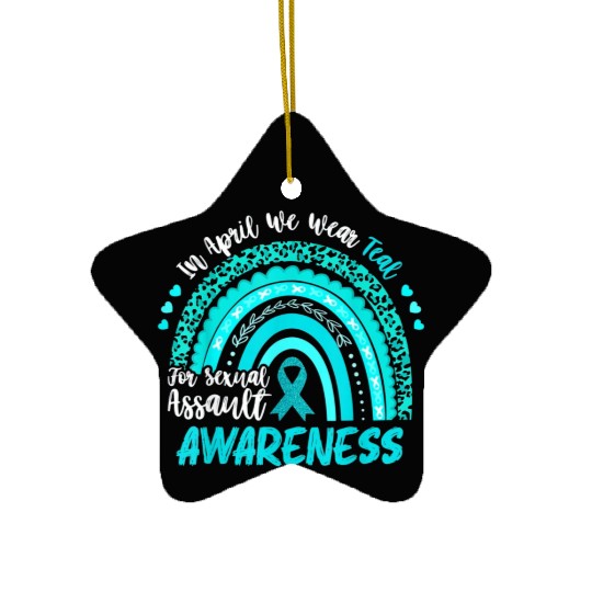 In April We Wear Teal Sexual Assault Ceramic Ornaments