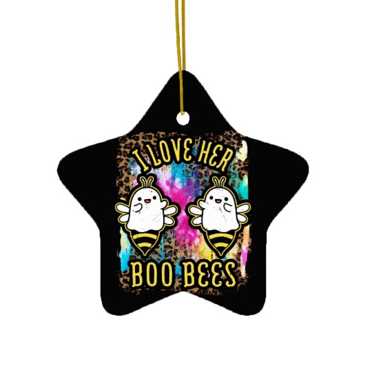 Halloween I love her Boo Bees Tie Dye Ceramic Ornaments