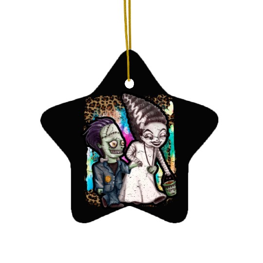 Halloween Witch and Zombie Tie Dye Ceramic Ornaments