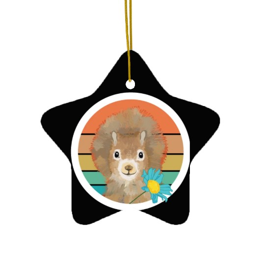 Retro Vintage Squirrel With Flower Ceramic Ornaments