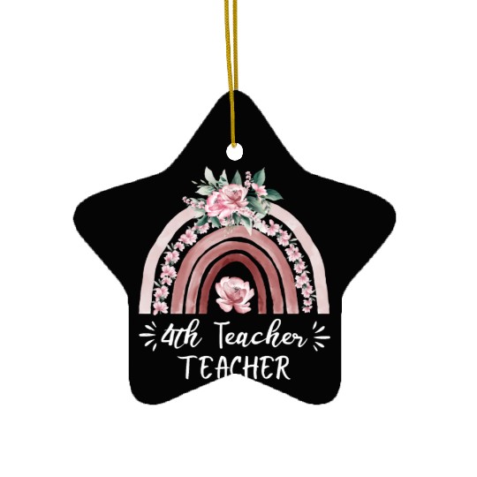4th grade teacher floral rainbow back to school Ceramic Ornaments