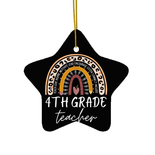 4th grade teacher leopard rainbow back to school Ceramic Ornaments