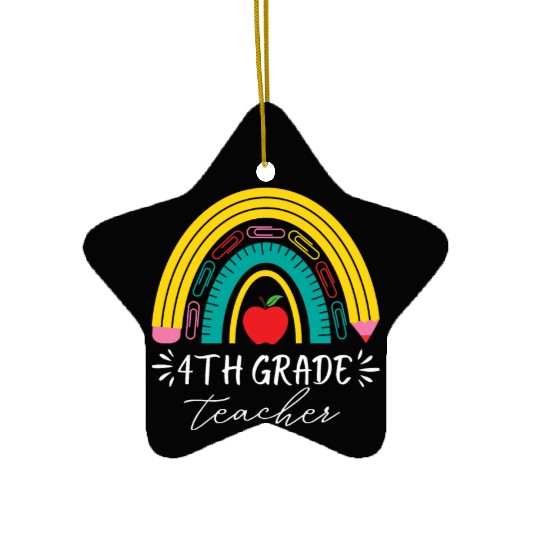 4th grade teacher back to school rainbow pencil Ceramic Ornaments