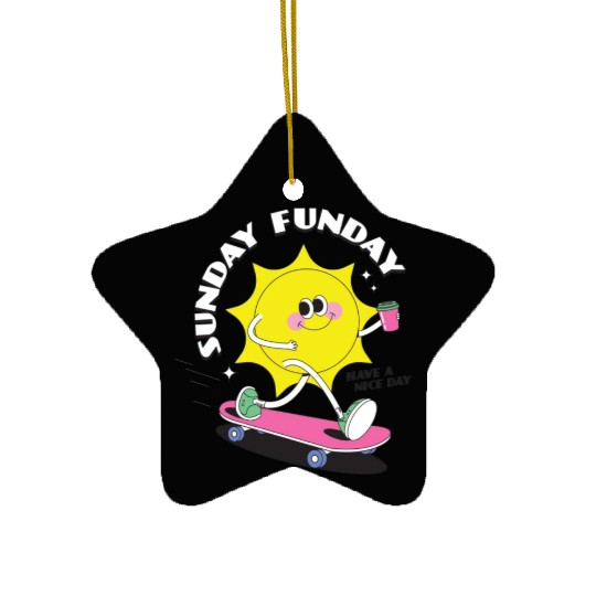 modern retro vintage sunday funday poster design Ceramic Ornaments