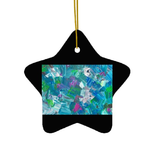 Abstract Blue Teal Brushstrokes Painting Ceramic Ornaments