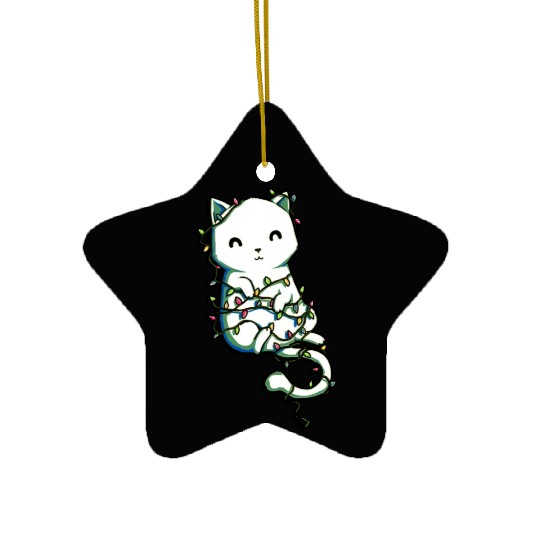 cat All Tangled Ceramic Ornaments