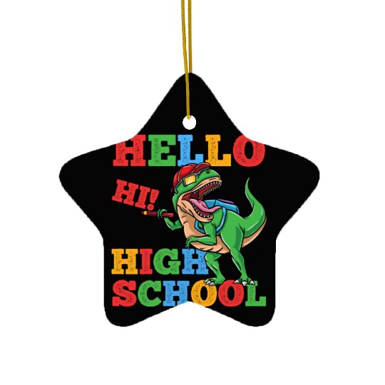 Hello High School T-Rex Dinosaur Boys Ceramic Ornaments