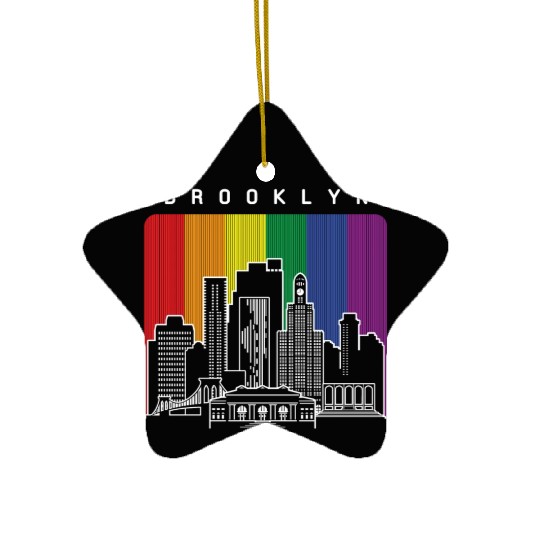 Brooklyn New York Skyline Rainbow Flag Ceramic Ornaments