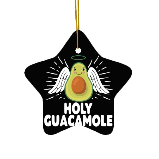 Holy Guacamole Quote Avocado Angel Ceramic Ornaments