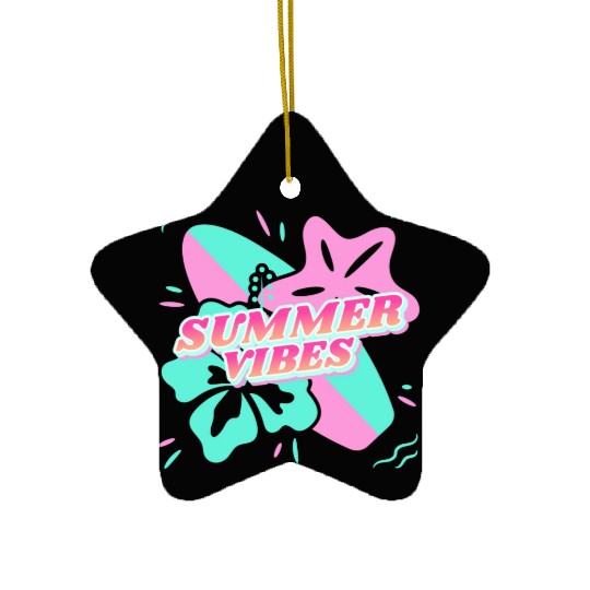 Summer Vibes - Beach, surf, hibiscus and starfish Ceramic Ornaments