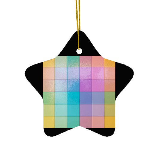 Rainbow Shimmer Multi Squares Pattern Ceramic Ornaments
