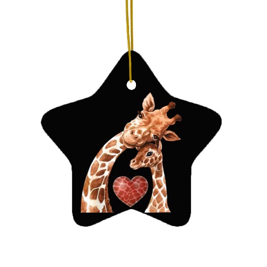 Giraffe Mom Heart Baby Giraffes Lover Ceramic Ornaments