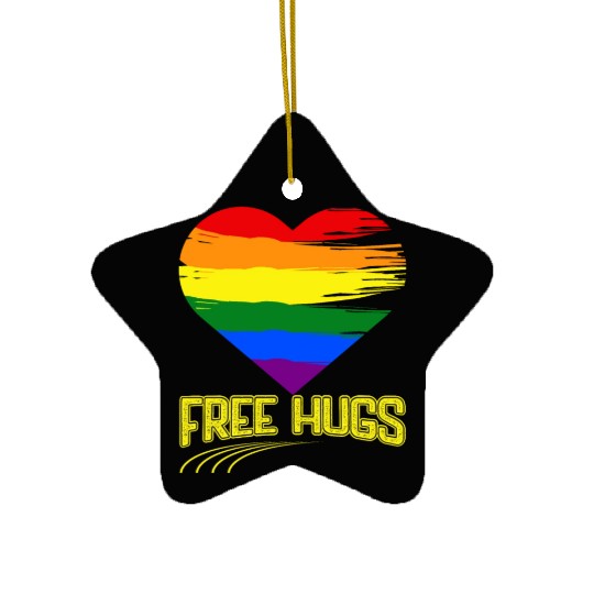 Free Hugs - Heart Festival Love LGBT Pride Rainbow Ceramic Ornaments