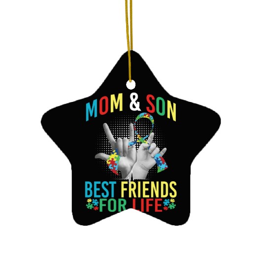 Mom And Son Best Friends For Life Autism Awareness Ceramic Ornaments