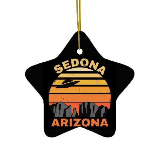 Sedona Arizonna Retro Sunset and UFO Ceramic Ornaments