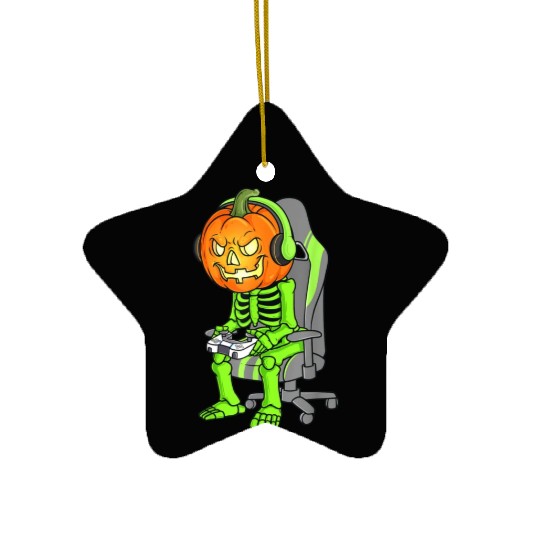 Gaming Halloween Skeleton Jack O Lantern Gamer Boy Ceramic Ornaments