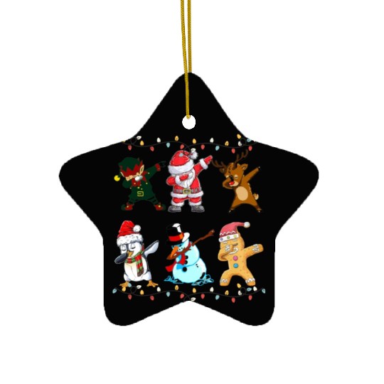 Funny Cute Dabbing Santa Elf Friends Christmas Mem Ceramic Ornaments