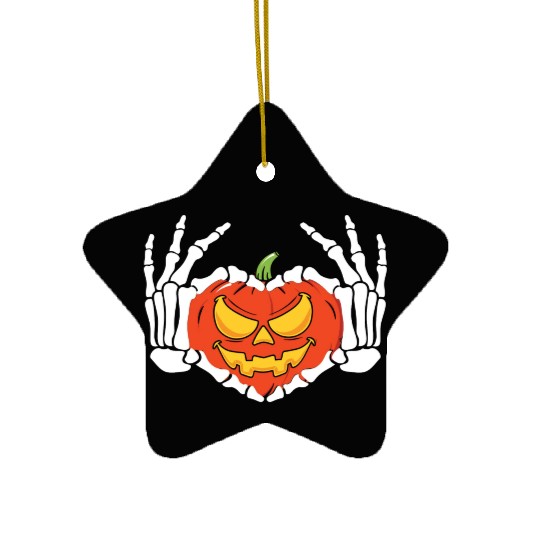 Skeleton Hand Heart Sign Funny Halloween Ceramic Ornaments