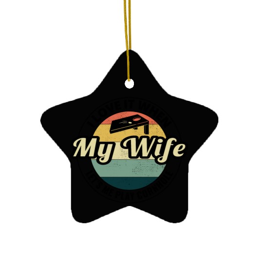 Cornhole Bean Bag Toss Lawn Game Husband Wife Ceramic Ornaments