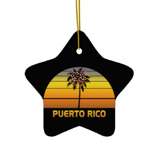 Puerto Rico Palm Tree Christmas Lights Family Ceramic Ornaments