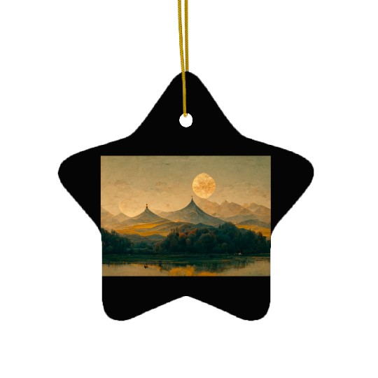 Golden Mountains Asia Landscape Painting Ceramic Ornaments