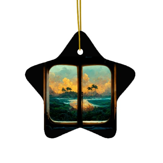 Paradise island painting Ceramic Ornaments