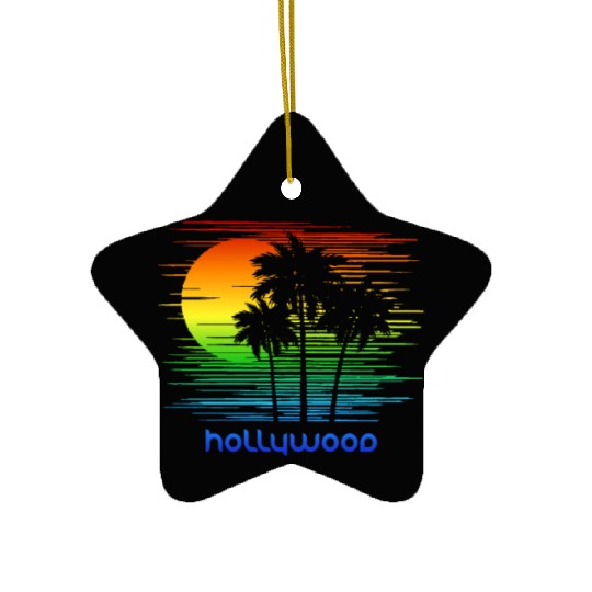 Hollywood California LGBTQ Rainbow Flag Pride Ceramic Ornaments