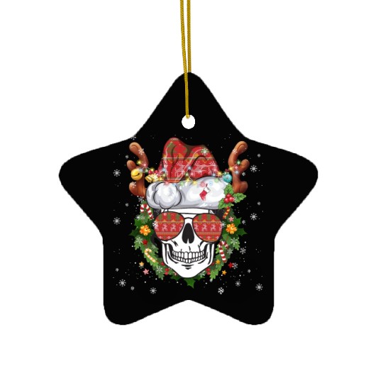 Christmas Skull Reindeer Santa Hat Ceramic Ornaments