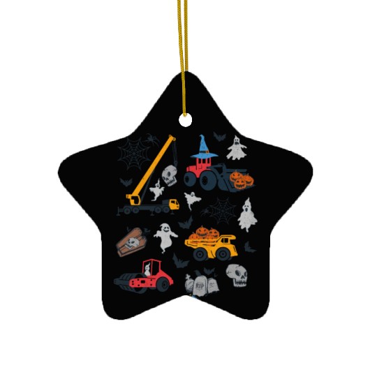 Spooky Construction Vehicles Ceramic Ornaments