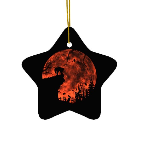 Cat Red Moon trick or treat Bats Forest Funny Ceramic Ornaments