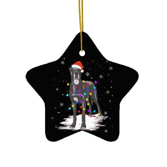 Great Dane With Christmas Lights Santa Ceramic Ornaments