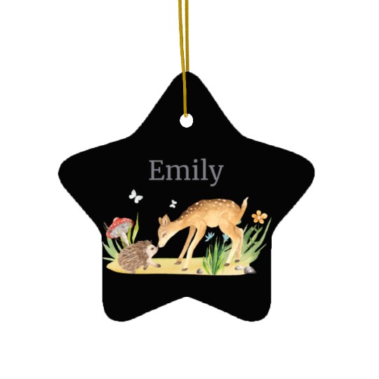 Forest Animal Deer Hedgehog Flowers Name Emily Ceramic Ornaments