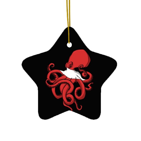 Scuba Diver Red White Flag Octopus Scuba Diving Ceramic Ornaments