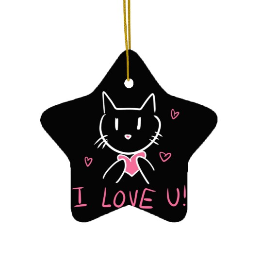 i love you cat valentines day Ceramic Ornaments
