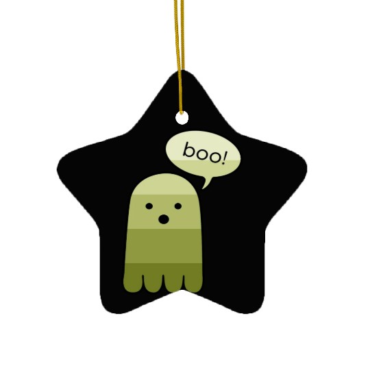Olive Green Boo Ghost Halloween Ceramic Ornaments