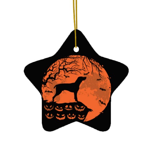 German Shorthaired Pointer And Moon Halloween Ceramic Ornaments