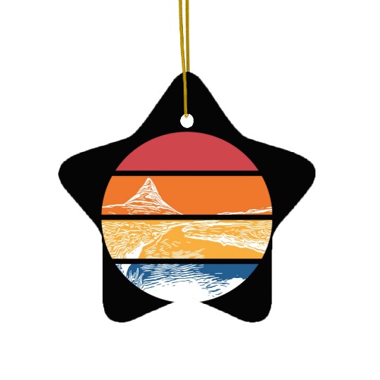 River In Sunset With Mountain Ceramic Ornaments