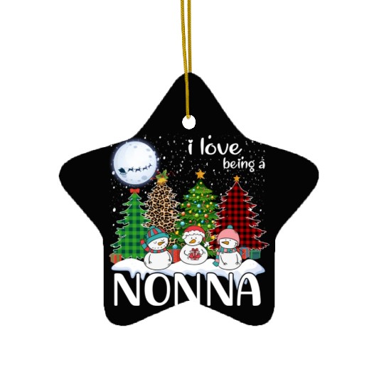I Love Being A Nonna Snowman Xmas Leopard Tree Ceramic Ornaments