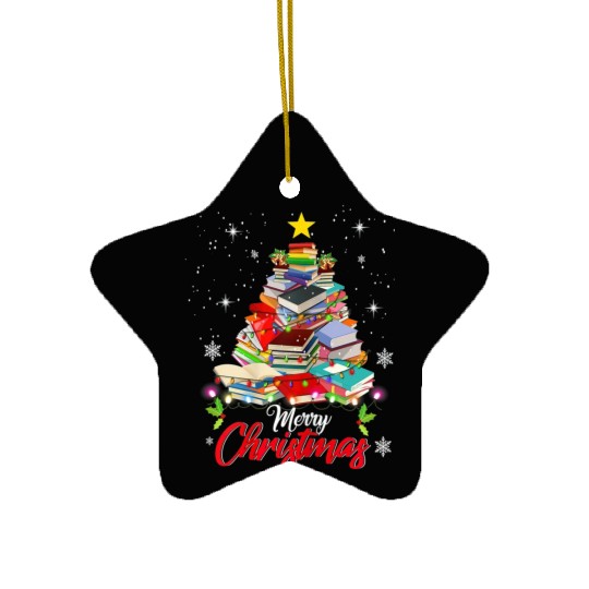 Merry Christmas Tree Love Reading Books Librarian Ceramic Ornaments