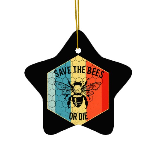 Save the Bees or Die Ceramic Ornaments Retro Beekeeper Ceramic Ornaments