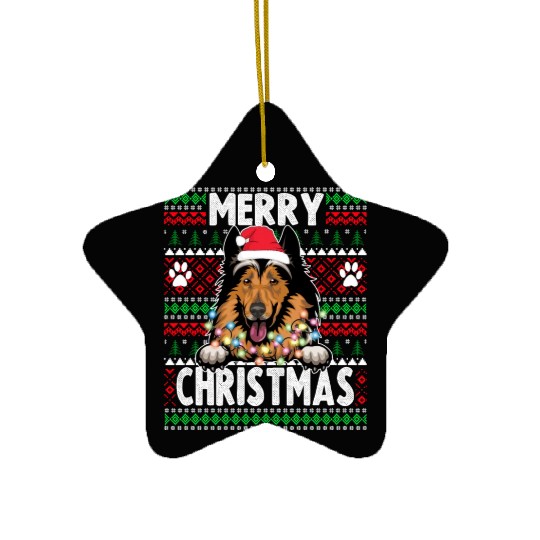 Collie Christmas Lights Dog Lovers Xmas Pajama Ceramic Ornaments
