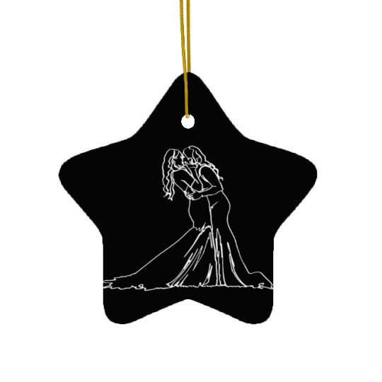 Two Brides Oneline Art - Lesbian Wedding Gay Ceramic Ornaments