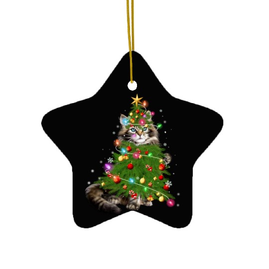 Cat Maine Christmas Tree Holiday Cat Lovers Xmas Ceramic Ornaments