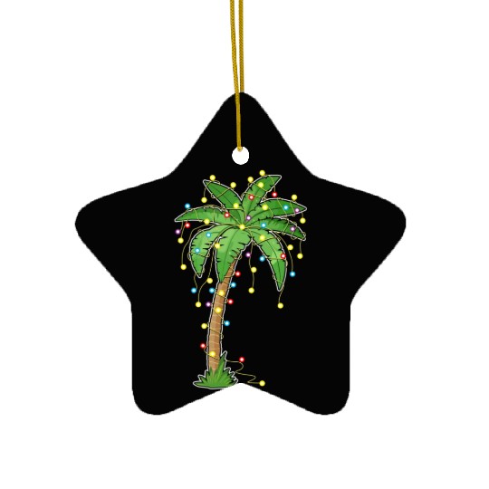 Christmas Lights Palm Tree Beach Funny Tropical Ceramic Ornaments