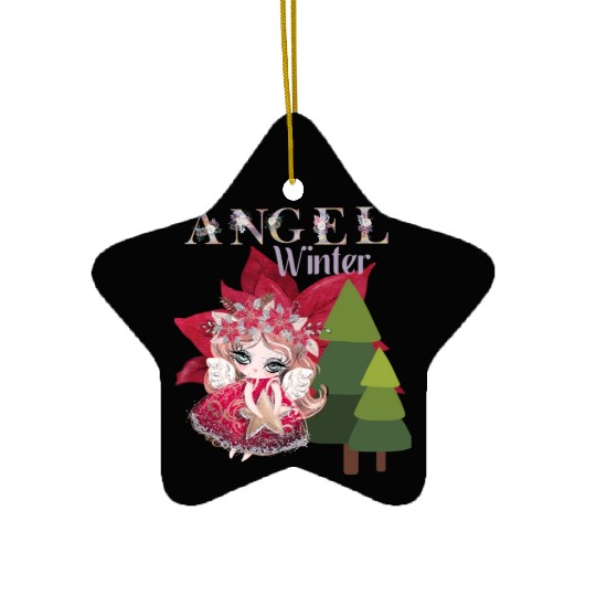 Winter Angel Christmas Tree Poinsettia Ceramic Ornaments