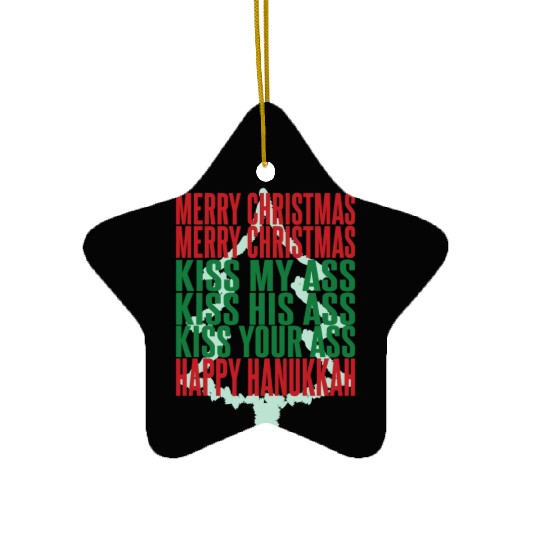 Merry Christmas Kiss My Ass Funny Hanukkah Tree Ceramic Ornaments