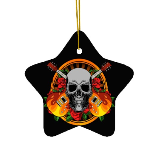 Skeleton Roses withElectric Guitar Ceramic Ornaments