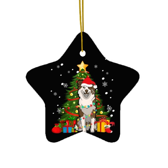 Australian shepherd Santa Christmas Tree Light Ceramic Ornaments